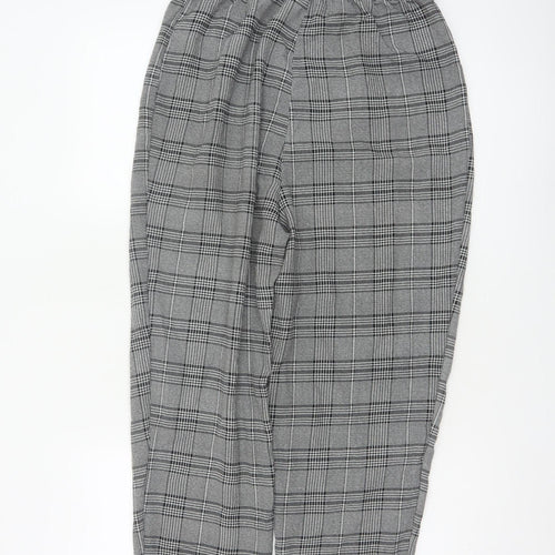 H&M Women’s Grey Check Paperbag Tapered Trousers UK 14