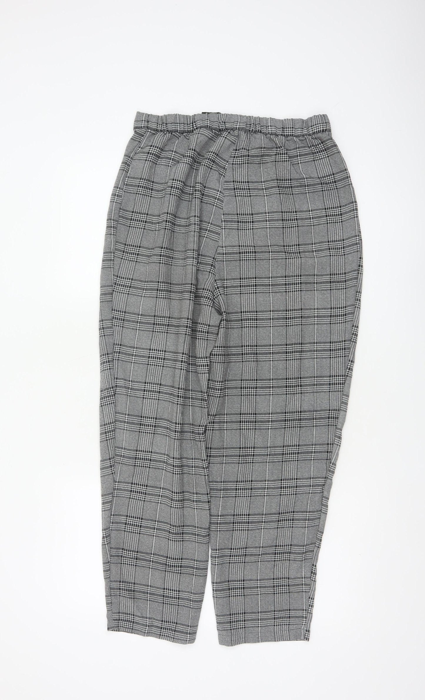 H&M Women’s Grey Check Paperbag Tapered Trousers UK 14