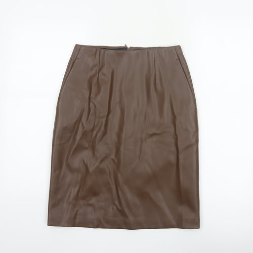 Marks and Spencer Women Brown UK 8 Faux Leather Pencil Knee Skirt