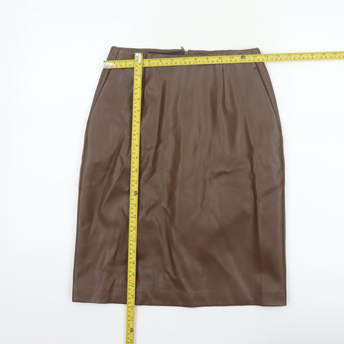 Marks and Spencer Women Brown UK 8 Faux Leather Pencil Knee Skirt