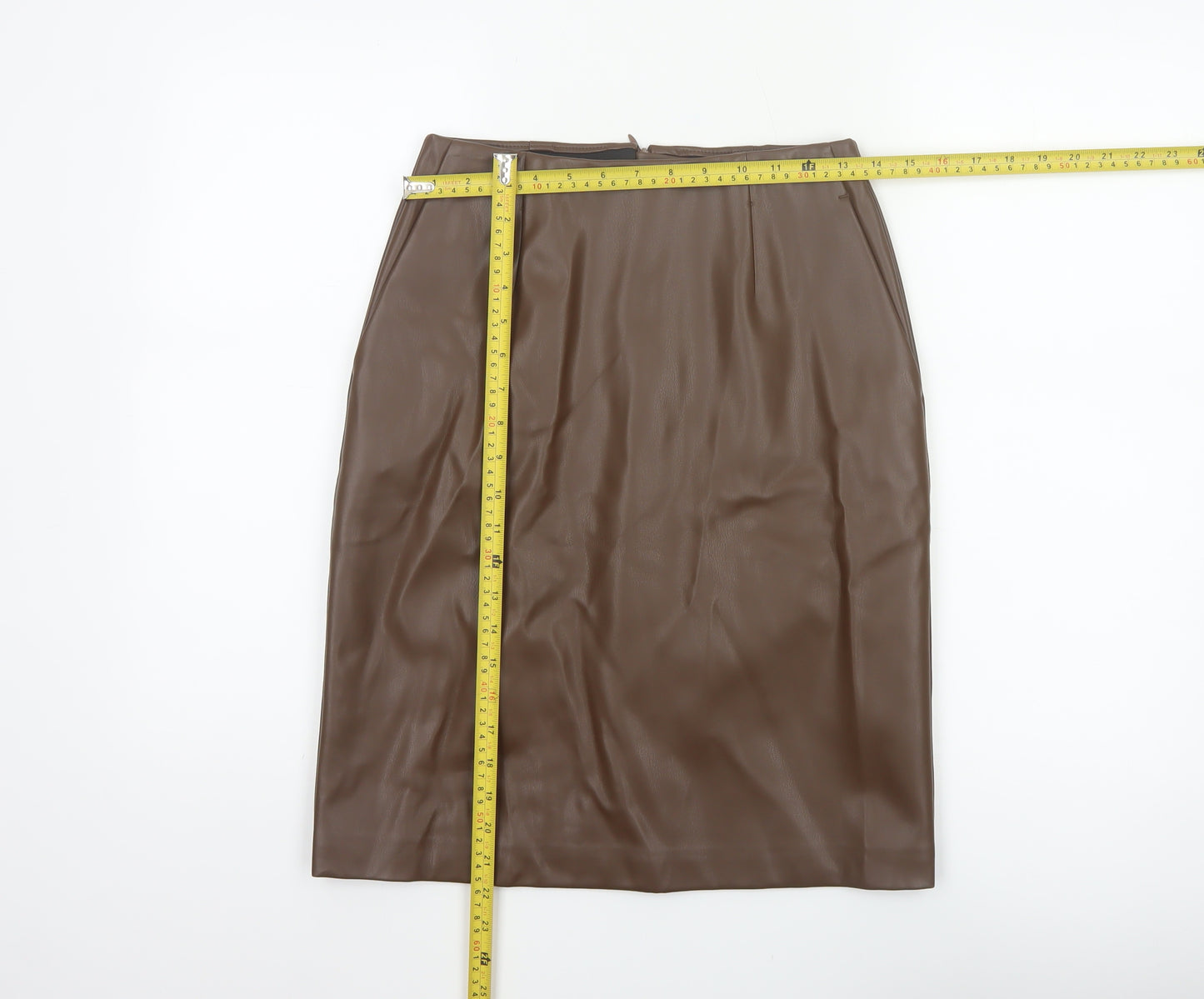 Marks and Spencer Women Brown UK 8 Faux Leather Pencil Knee Skirt