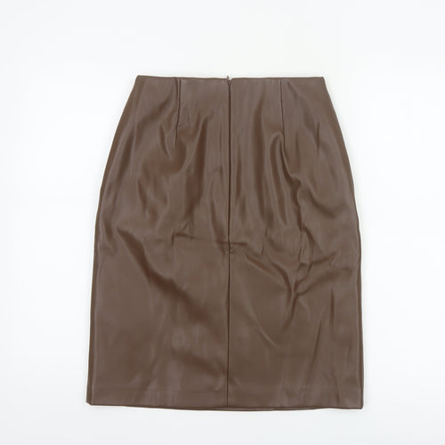 Marks and Spencer Women Brown UK 8 Faux Leather Pencil Knee Skirt
