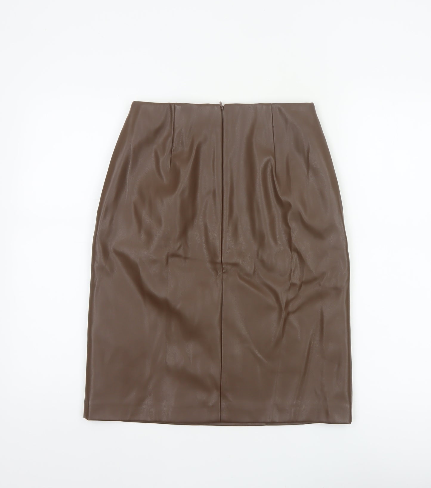Marks and Spencer Women Brown UK 8 Faux Leather Pencil Knee Skirt