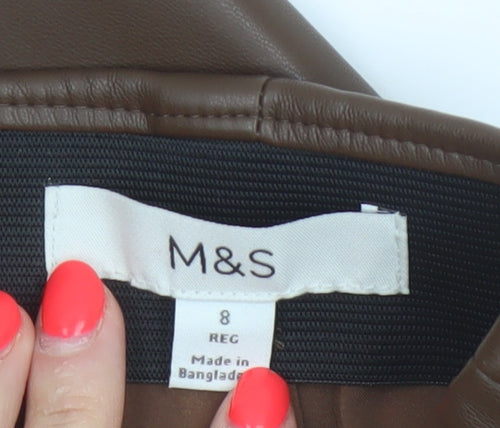 Marks and Spencer Women Brown UK 8 Faux Leather Pencil Knee Skirt