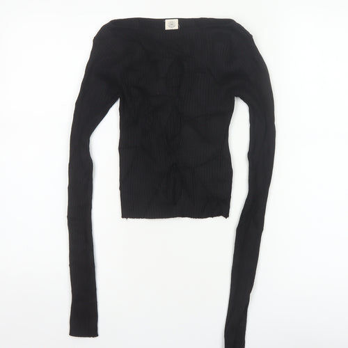 The Ragged Priest Women Black S Ribbed Boat Neck Knit Jumper