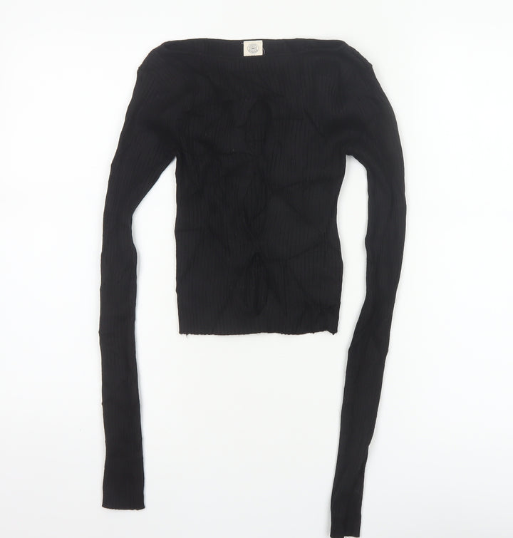 The Ragged Priest Women Black S Ribbed Boat Neck Knit Jumper