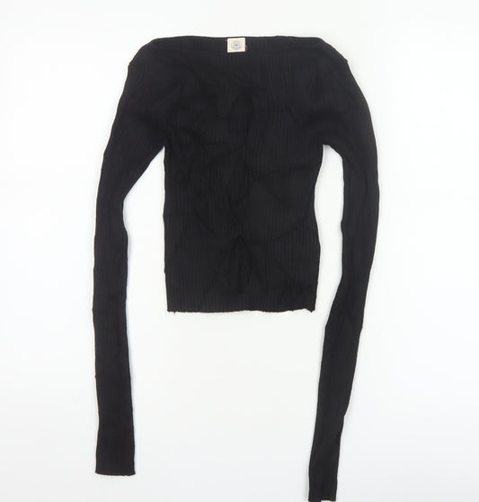 The Ragged Priest Women Black S Ribbed Boat Neck Knit Jumper