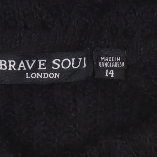 Brave Soul Women Black Size 14 Cable Knit Roll Neck Jumper