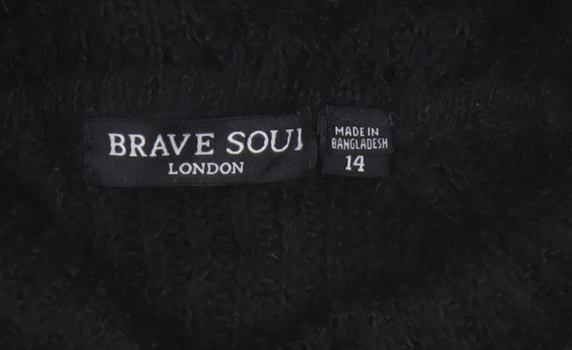 Brave Soul Women Black Size 14 Cable Knit Roll Neck Jumper