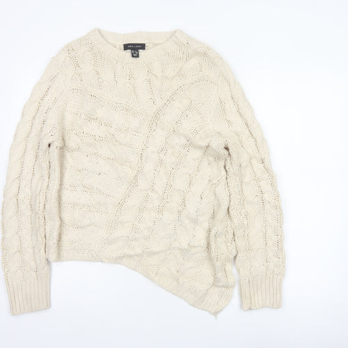 New Look Women Ivory UK 12 Cable-Knit Crew Neck Acrylic Pullover Jumper