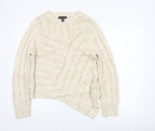 New Look Women Ivory UK 12 Cable-Knit Crew Neck Acrylic Pullover Jumper