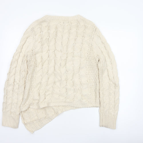 New Look Women Ivory UK 12 Cable-Knit Crew Neck Acrylic Pullover Jumper
