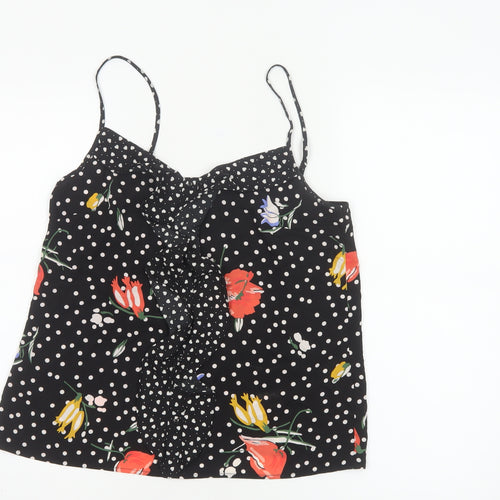 Oasis Women Black UK 12 Floral Polka Dot Ruffle Camisole Tank Top