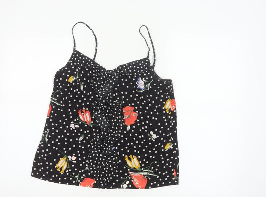 Oasis Women Black UK 12 Floral Polka Dot Ruffle Camisole Tank Top
