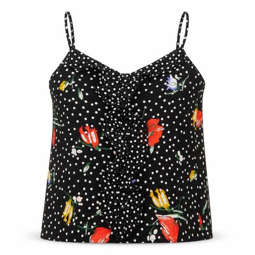 Oasis Women Black UK 12 Floral Polka Dot Ruffle Camisole Tank Top