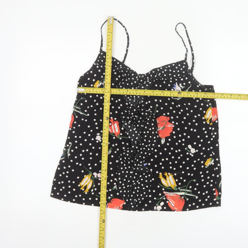 Oasis Women Black UK 12 Floral Polka Dot Ruffle Camisole Tank Top