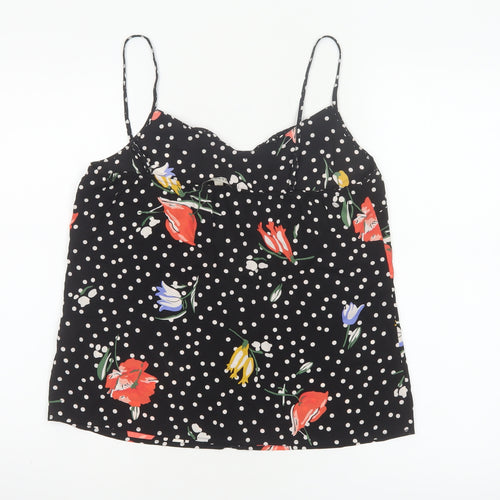 Oasis Women Black UK 12 Floral Polka Dot Ruffle Camisole Tank Top
