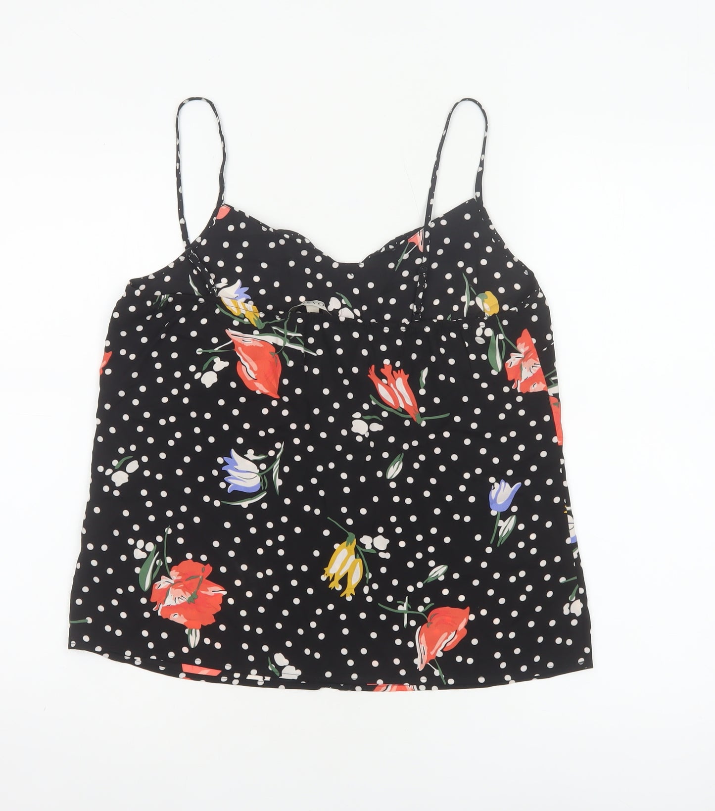 Oasis Women Black UK 12 Floral Polka Dot Ruffle Camisole Tank Top