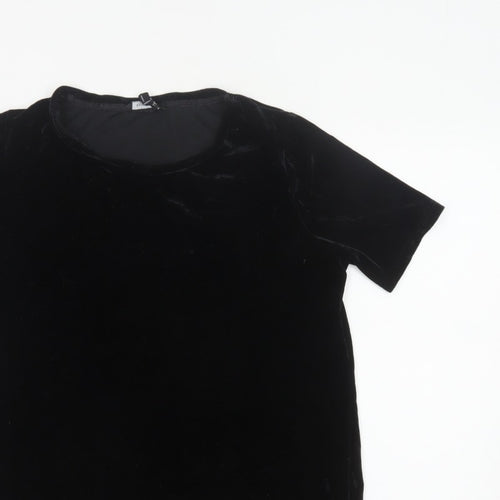 Long Tall Sally Women Black L Velvet Basic Short Sleeve T-Shirt
