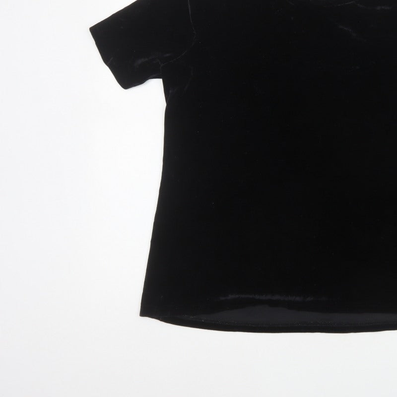 Long Tall Sally Women Black L Velvet Basic Short Sleeve T-Shirt