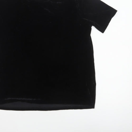 Long Tall Sally Women Black L Velvet Basic Short Sleeve T-Shirt