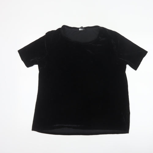Long Tall Sally Women Black L Velvet Basic Short Sleeve T-Shirt