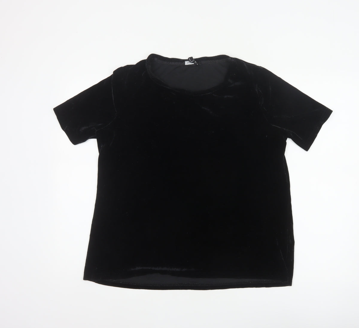 Long Tall Sally Women Black L Velvet Basic Short Sleeve T-Shirt