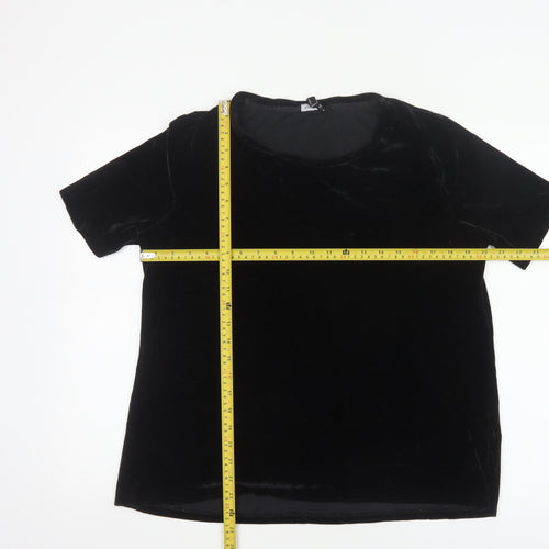 Long Tall Sally Women Black L Velvet Basic Short Sleeve T-Shirt