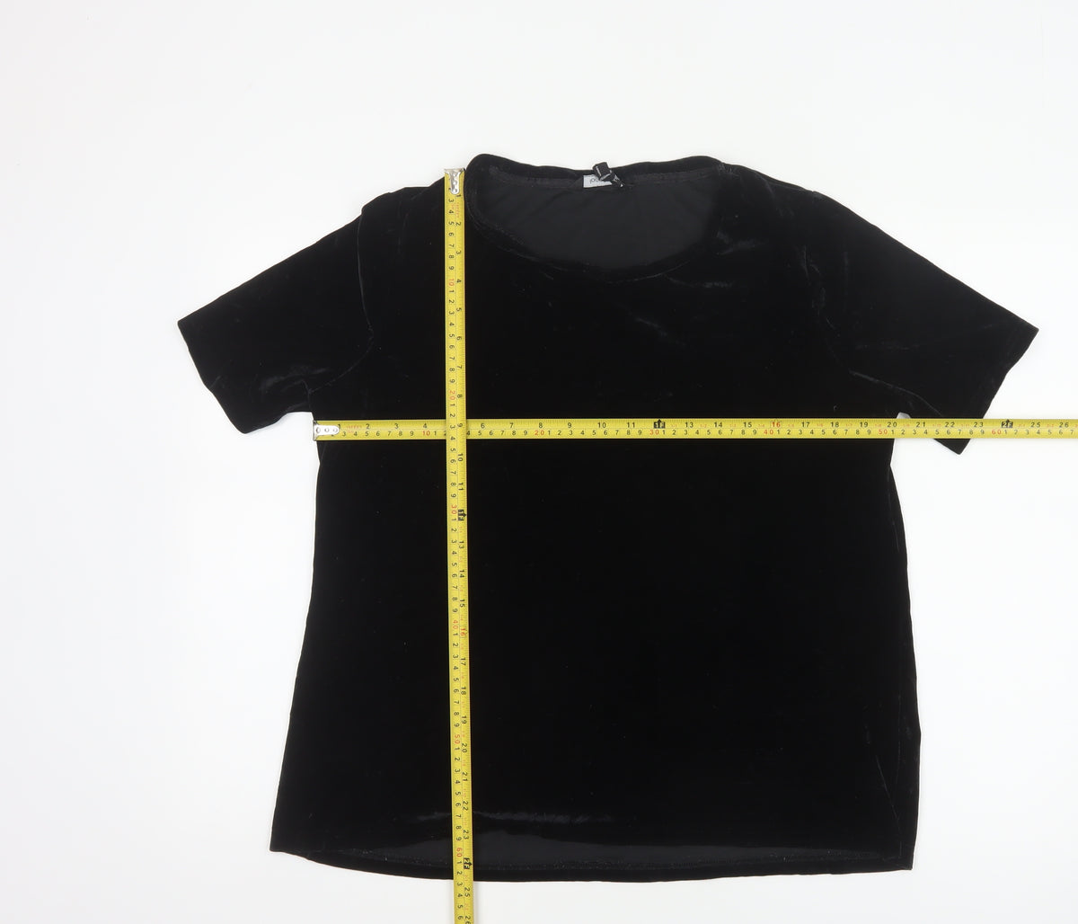Long Tall Sally Women Black L Velvet Basic Short Sleeve T-Shirt