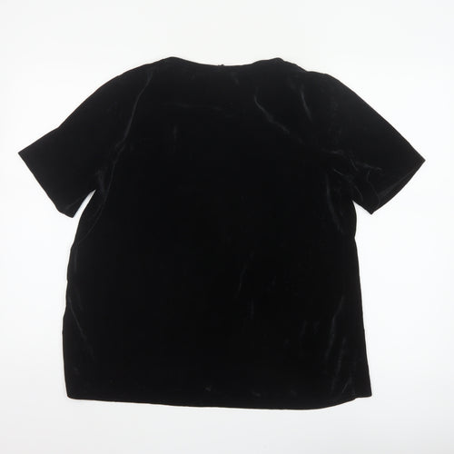 Long Tall Sally Women Black L Velvet Basic Short Sleeve T-Shirt