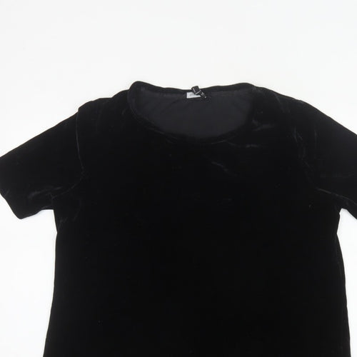 Long Tall Sally Women Black L Velvet Basic Short Sleeve T-Shirt