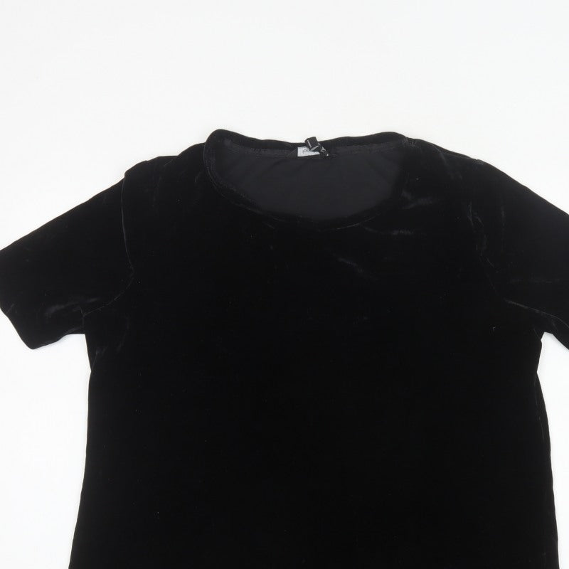 Long Tall Sally Women Black L Velvet Basic Short Sleeve T-Shirt