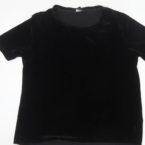Long Tall Sally Women Black L Velvet Basic Short Sleeve T-Shirt