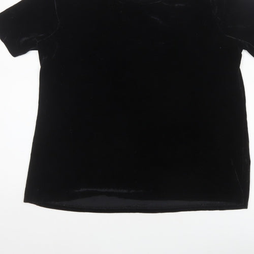 Long Tall Sally Women Black L Velvet Basic Short Sleeve T-Shirt