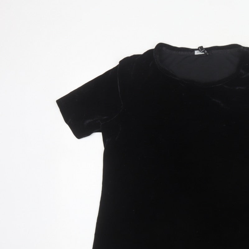 Long Tall Sally Women Black L Velvet Basic Short Sleeve T-Shirt