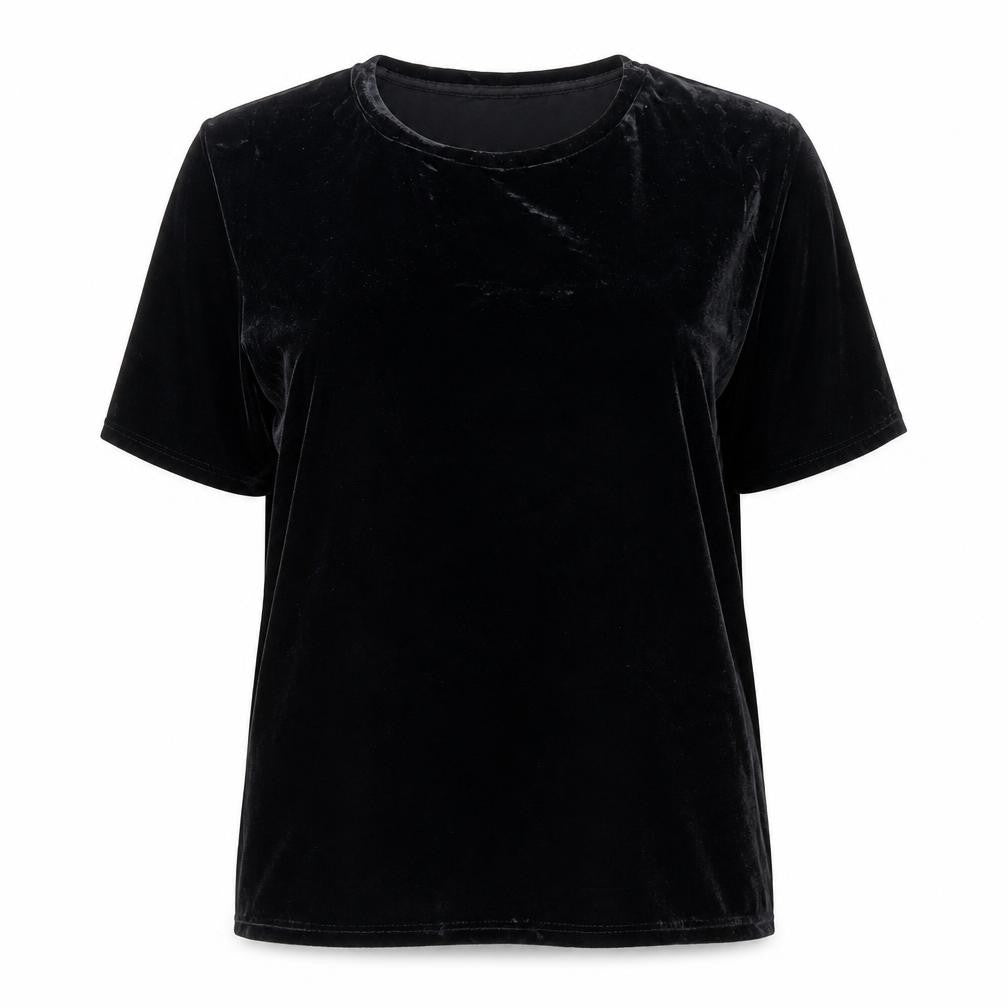 Long Tall Sally Women Black L Velvet Basic Short Sleeve T-Shirt