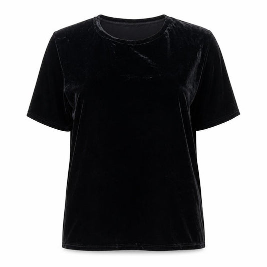 Long Tall Sally Women Black L Velvet Basic Short Sleeve T-Shirt