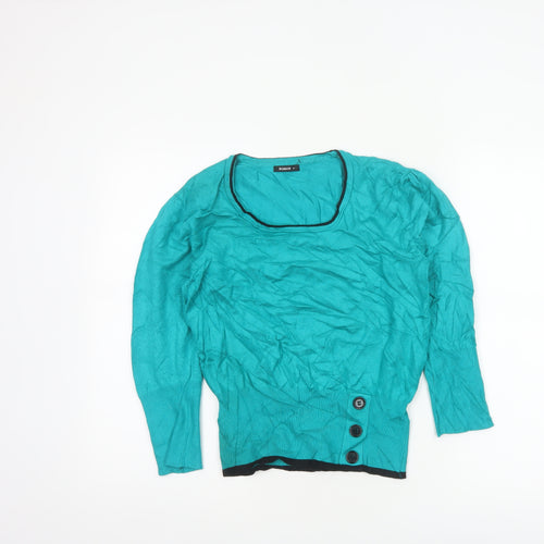 Roman Women Blue Size 10 Scoop Neck Button Detail Knit Jumper