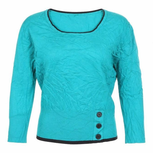 Roman Women Blue Size 10 Scoop Neck Button Detail Knit Jumper