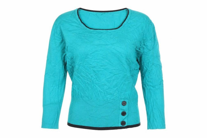 Roman Women Blue Size 10 Scoop Neck Button Detail Knit Jumper
