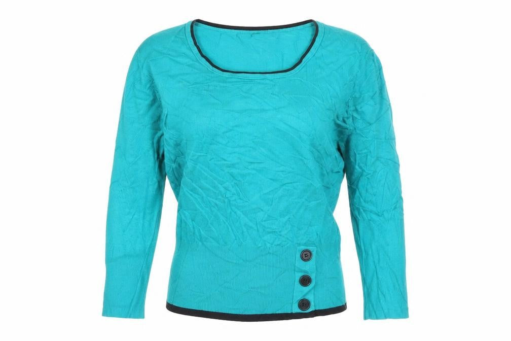 Roman Women Blue Size 10 Scoop Neck Button Detail Knit Jumper