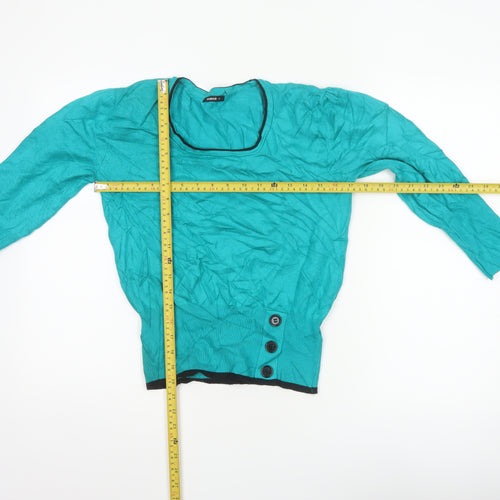 Roman Women Blue Size 10 Scoop Neck Button Detail Knit Jumper
