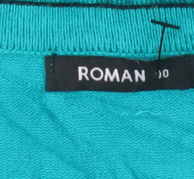Roman Women Blue Size 10 Scoop Neck Button Detail Knit Jumper