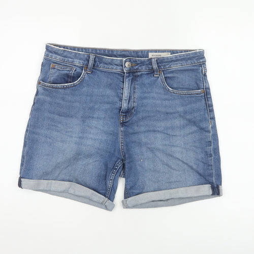 Marks and Spencer Women's Blue Denim Boyfriend Shorts UK 14 Cuffed