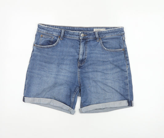 Marks and Spencer Women's Blue Denim Boyfriend Shorts UK 14 Cuffed