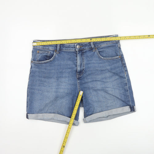 Marks and Spencer Women's Blue Denim Boyfriend Shorts UK 14 Cuffed