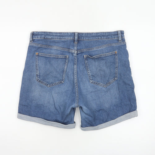 Marks and Spencer Women's Blue Denim Boyfriend Shorts UK 14 Cuffed