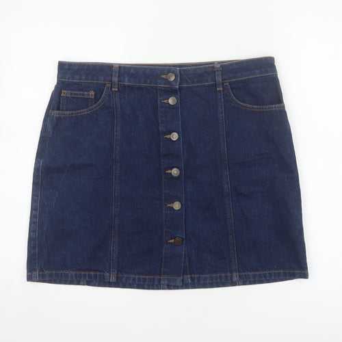 Marks and Spencer Women Blue Size 14 Denim Mini Straight Pencil Button Skirt