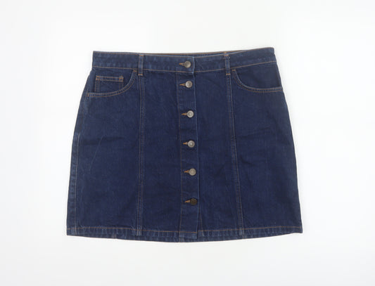 Marks and Spencer Women Blue Size 14 Denim Mini Straight Pencil Button Skirt
