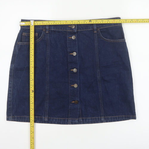 Marks and Spencer Women Blue Size 14 Denim Mini Straight Pencil Button Skirt